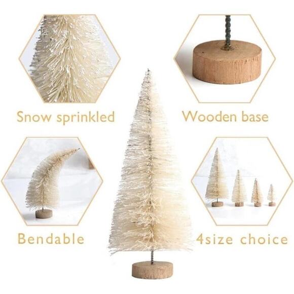 8PCS Artificial Mini Bottle Brush Pine Wood Base Tabletop Snow Frosted Trees - Picture 5 of 7
